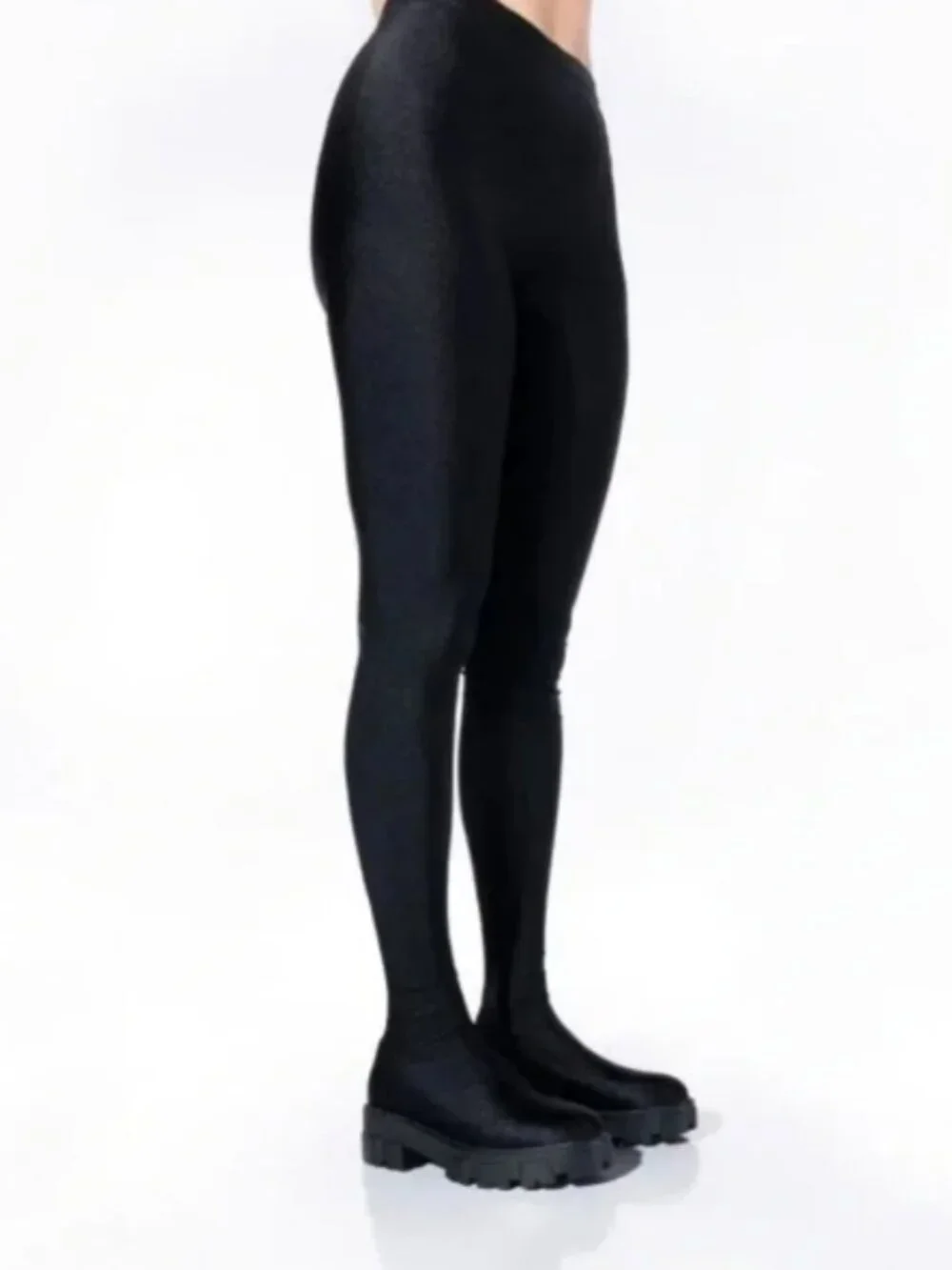 Azalea Wang Black Pant Chunky Boots Star Stretch Pant Platform Lug Boots, Size 8